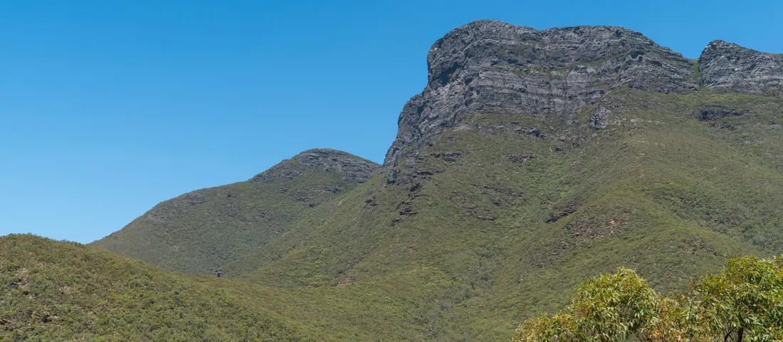 Bluff Knoll rising above green slopes in Stirling Range National Park