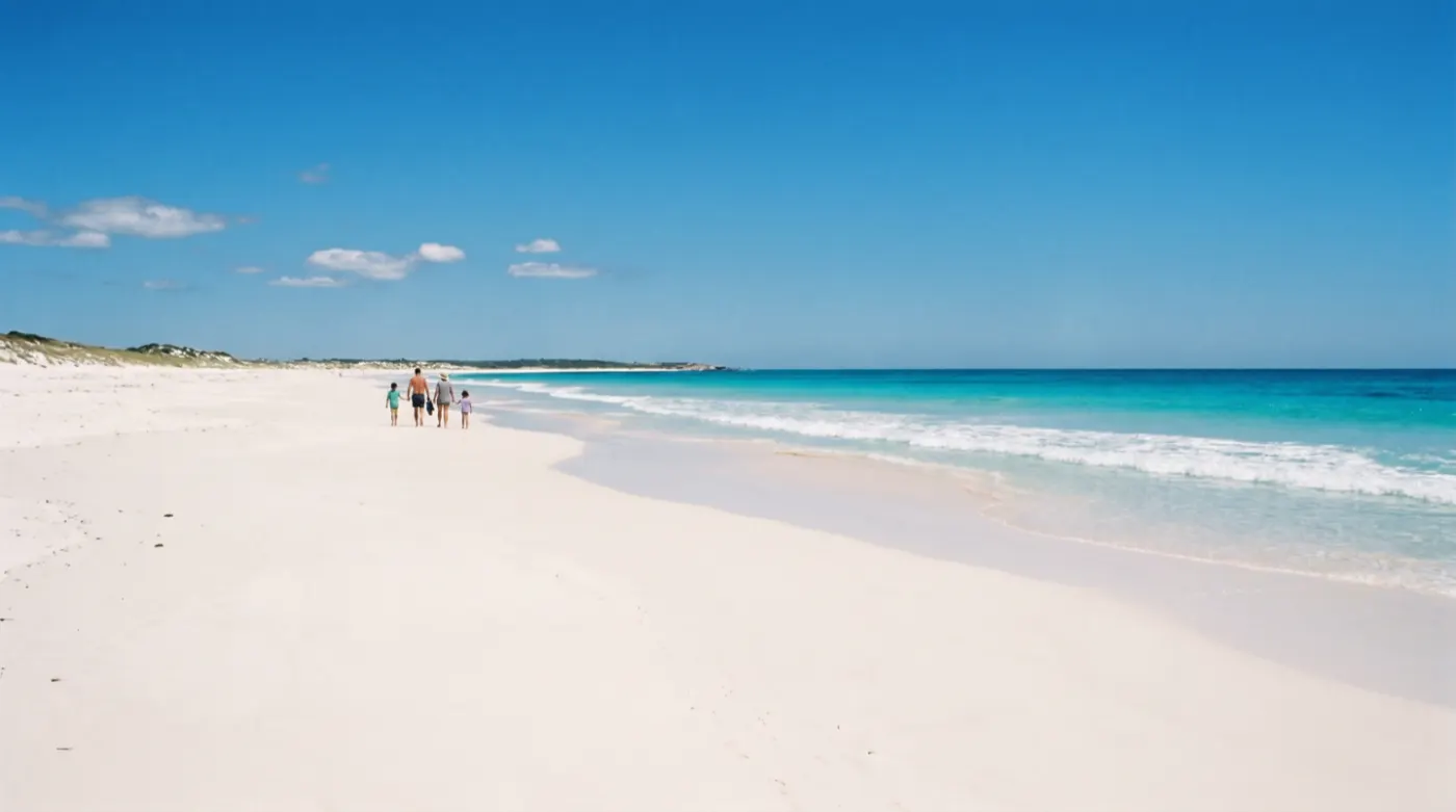 White sand and clear turquoise water on a Western Australian beach in summer